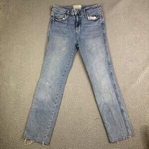 Free People Jeans Womens Size 26 x26 Blue Denim Slim Straight Leg  Frayed